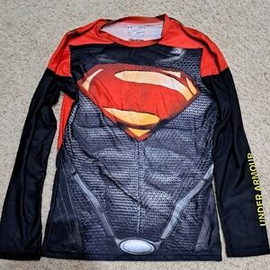 Under Armour Red and Black Superman Compression Shirt